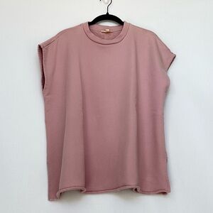Eileen Fisher Organic Cotton French Terry Crew Neck Top in Light Plum | L | GUC